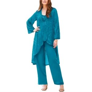 Roaman’s 3-Pc Beaded Sequin Pant Set Teal Blue Plus Size 26W Formal Wedding NWOT
